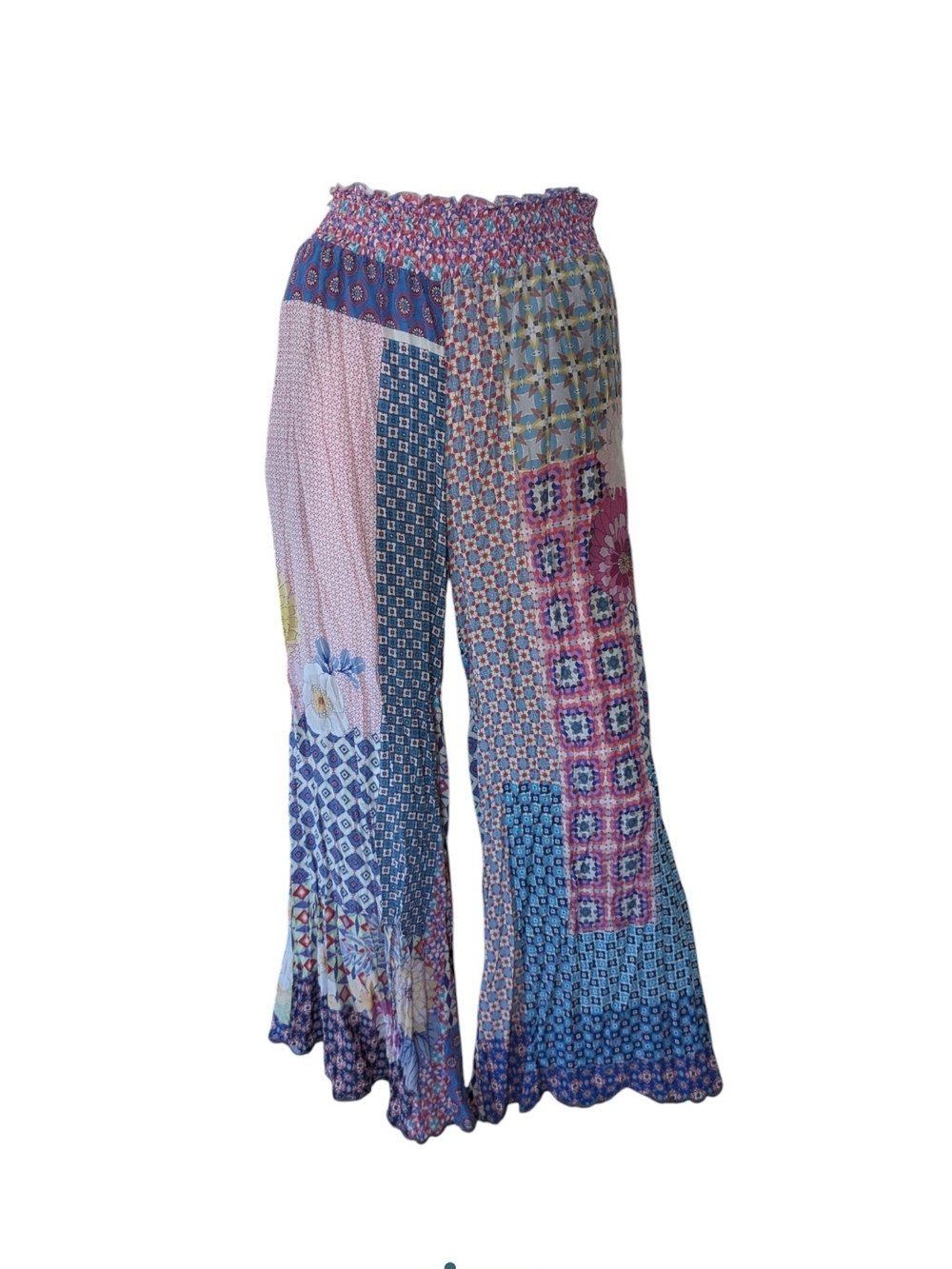 Johnny Was Patchwork Wide-Leg Pants in Blue & Pink - Picture 10 of 10